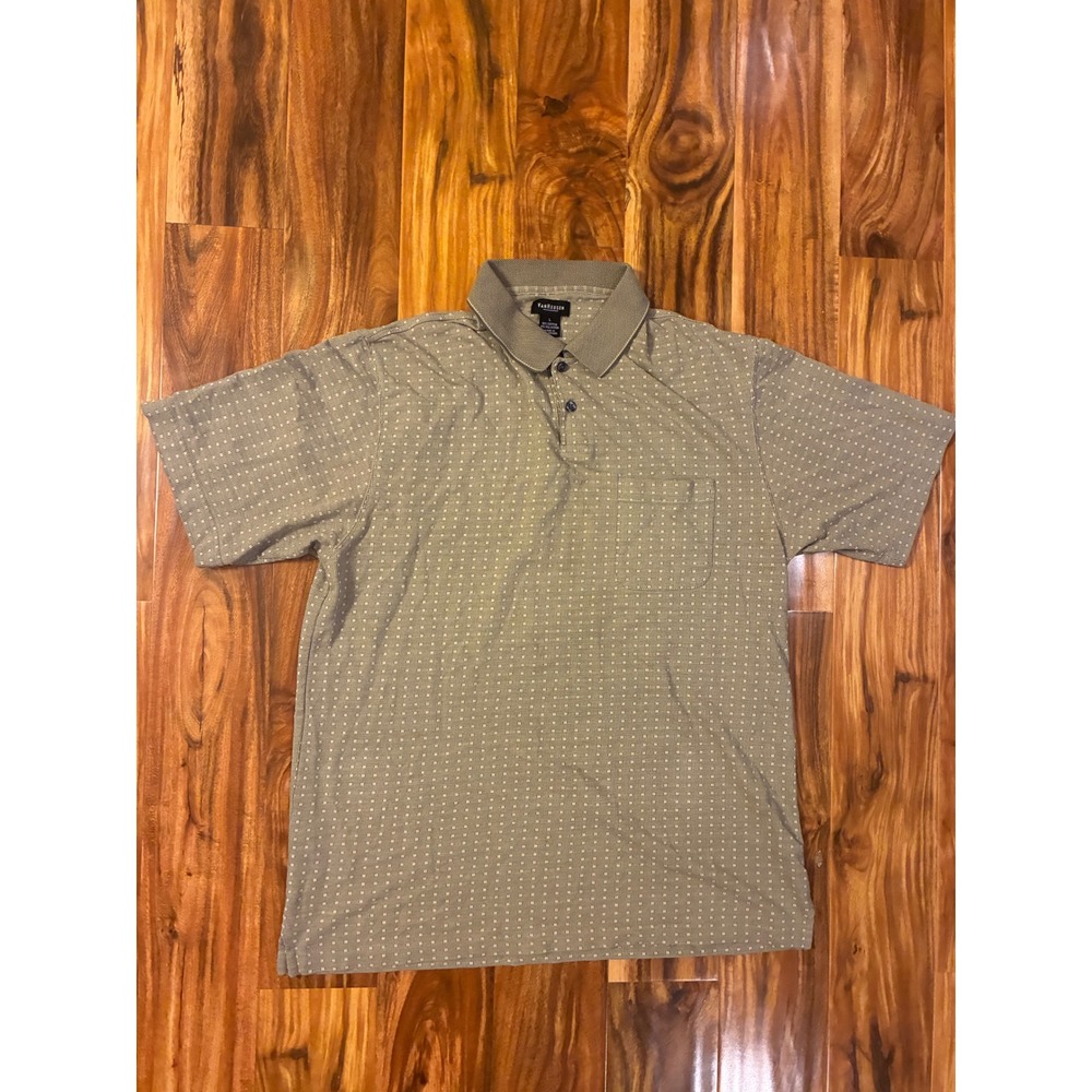 Van Heusen Mens Large‎ Green Micro Dot Polo Shirt Short Sleeve Chest Pocket L